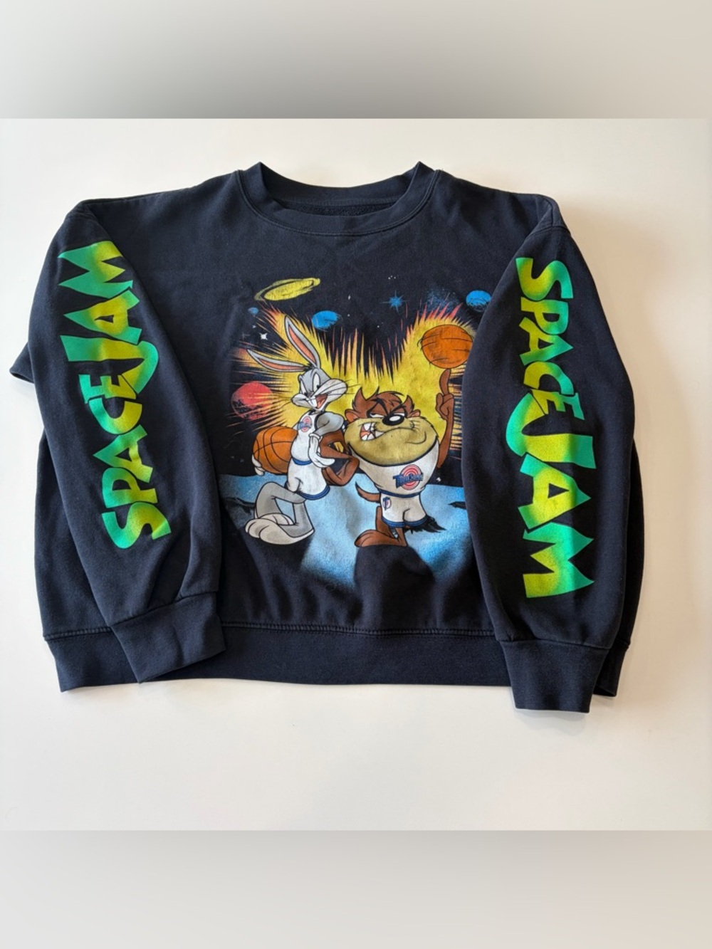Vintage 90s Space Jam Graphic Crewneck Sweater - Size Large - Black